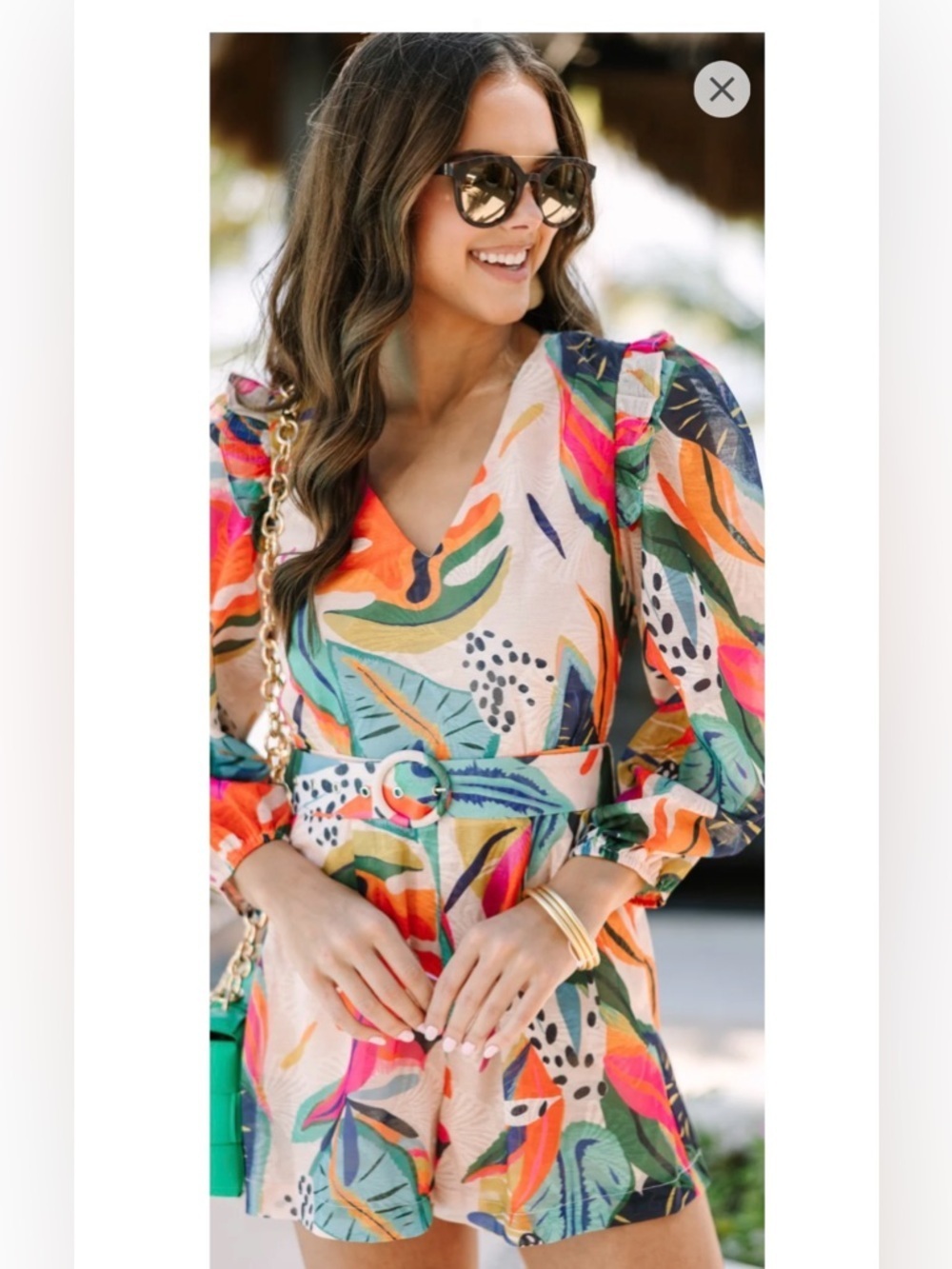 TCEC NWOT Tropical Long Sleeve Romper Resort Beach Multi-Colored Size Medium